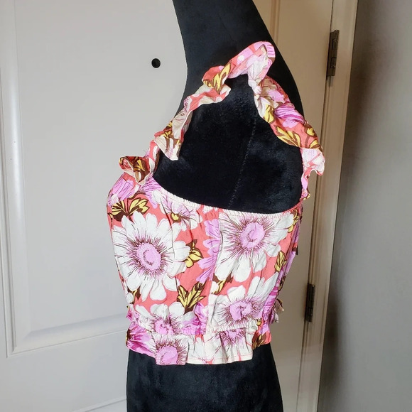 NWT Lily Rose Small Flutter Shoulder Smocked Ruffle Cropped Floral Boho Tank Top - Picture 10 of 16